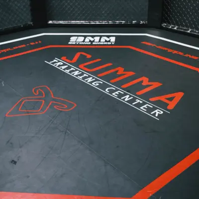 Tatami avec octogone aux couleurs du Summa Training Center